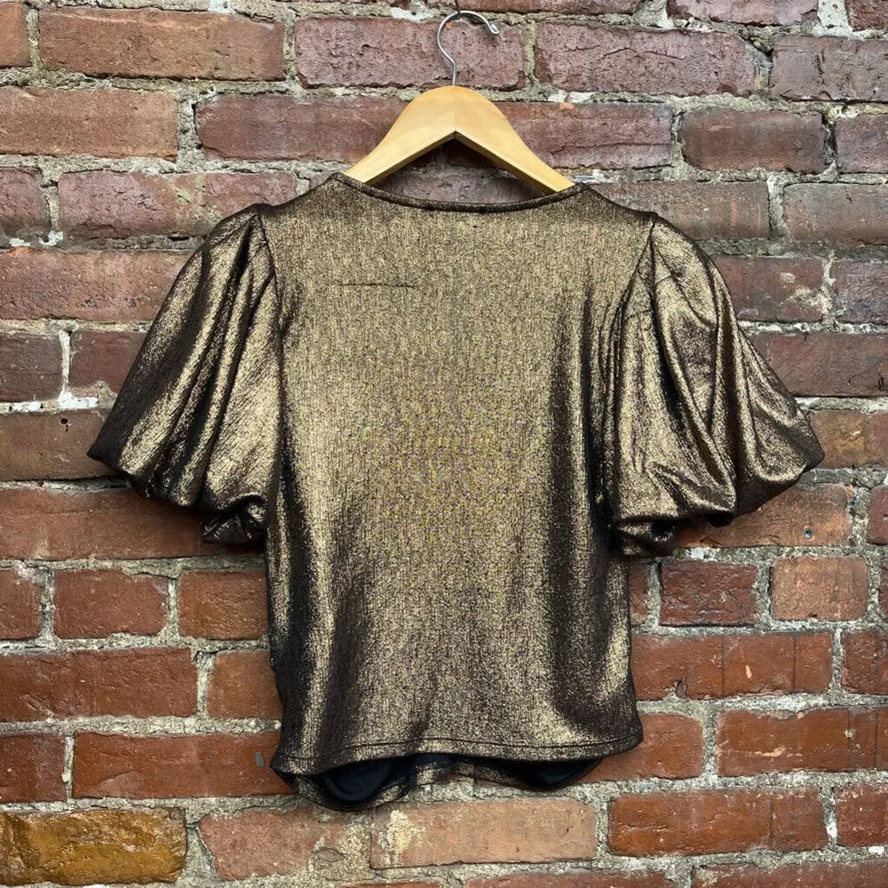 Express Sparkly Ruffled Sleeves Top Brn S - Picture 2 of 2